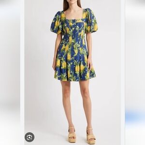 FARM Rio Navy Pineapple Print Dress Summer Mini Floral